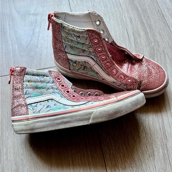 Vans Pink Sparkle and Blue Shark Party Sk8 High Sneakers Size 13 PLAY - Picture 2 of 9